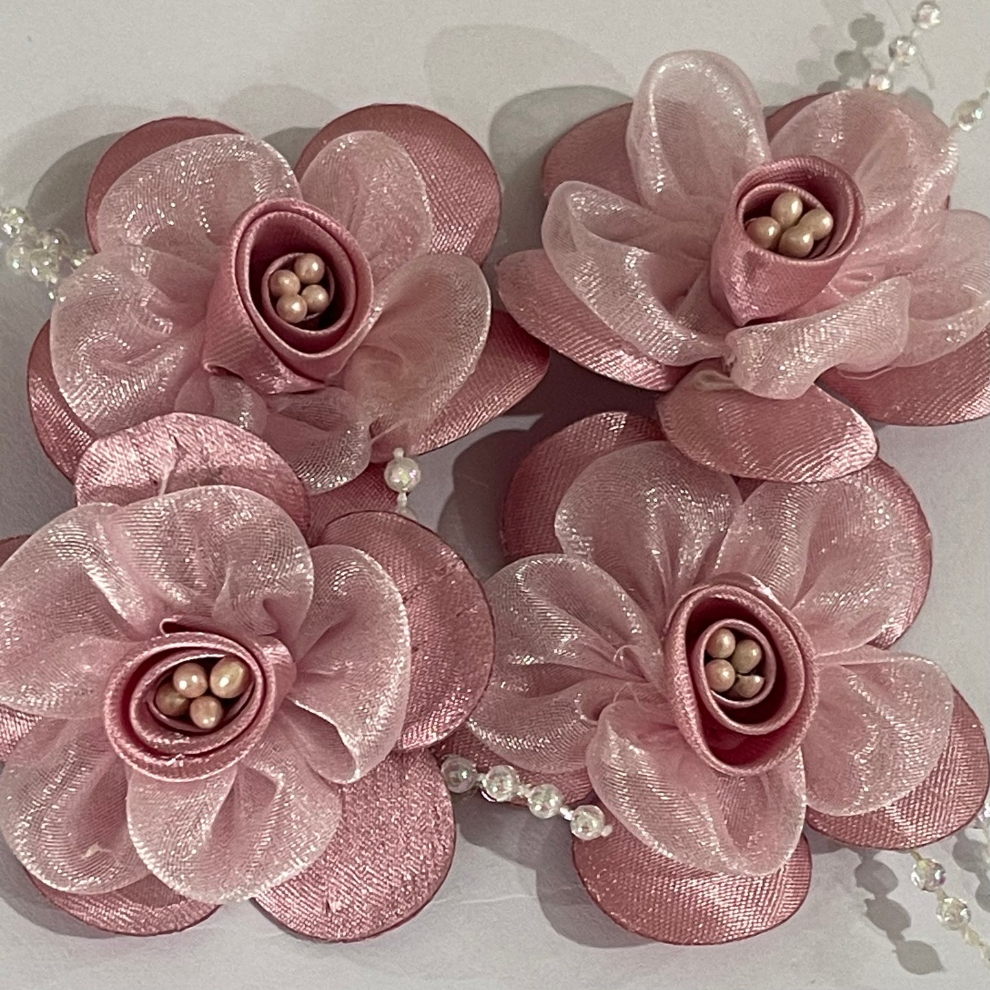 3D Satin & Organza Flowers - Dusty Pink