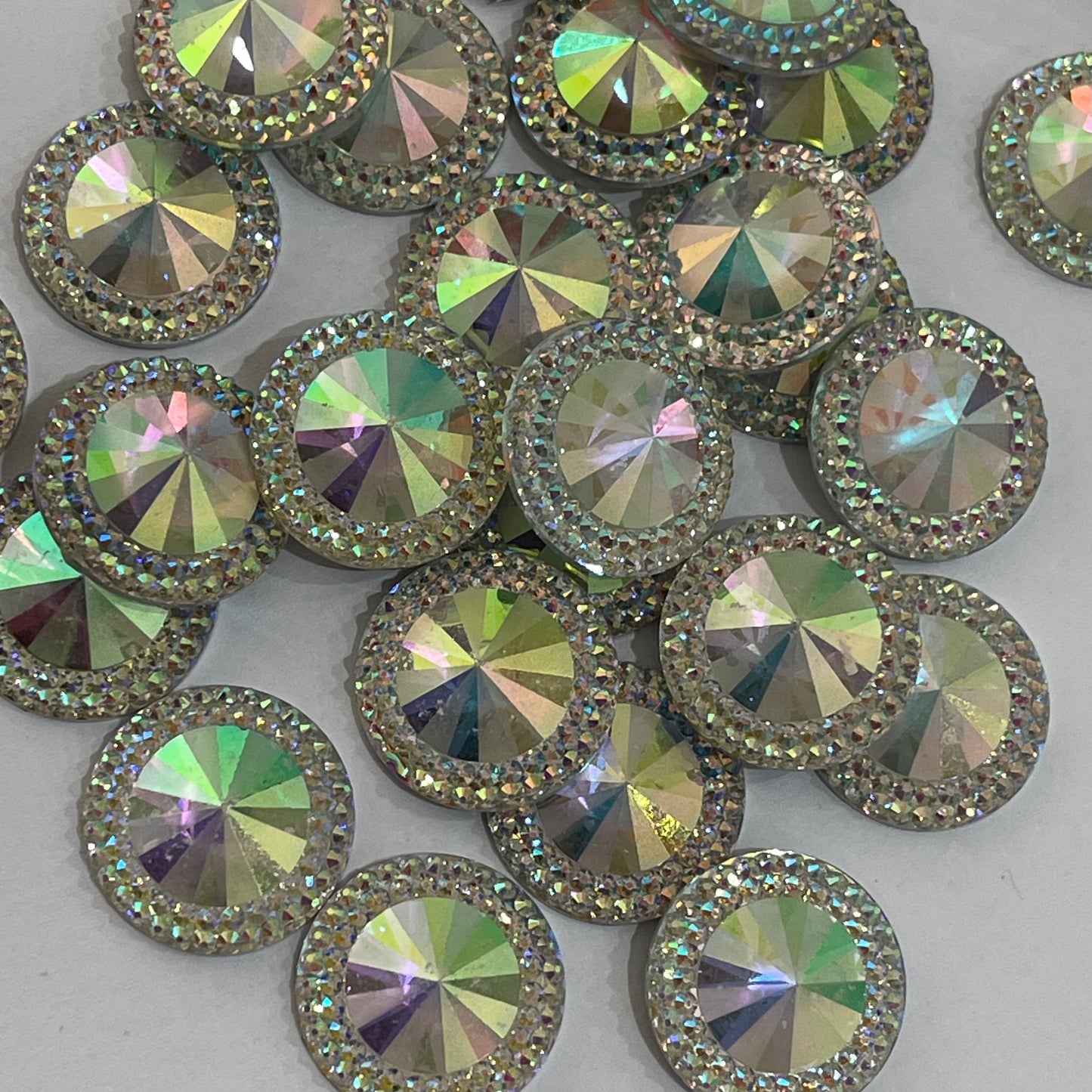20mm Round Textured Rivoli - AB - Glue On