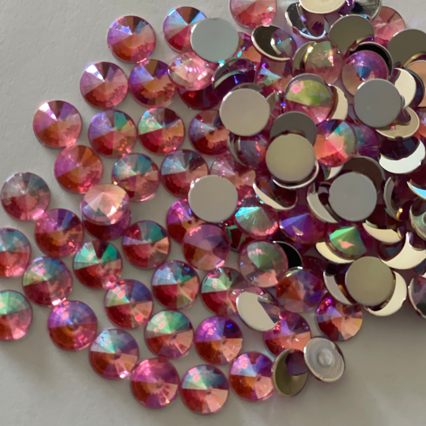10mm Rivoli - Pink AB - Glue On