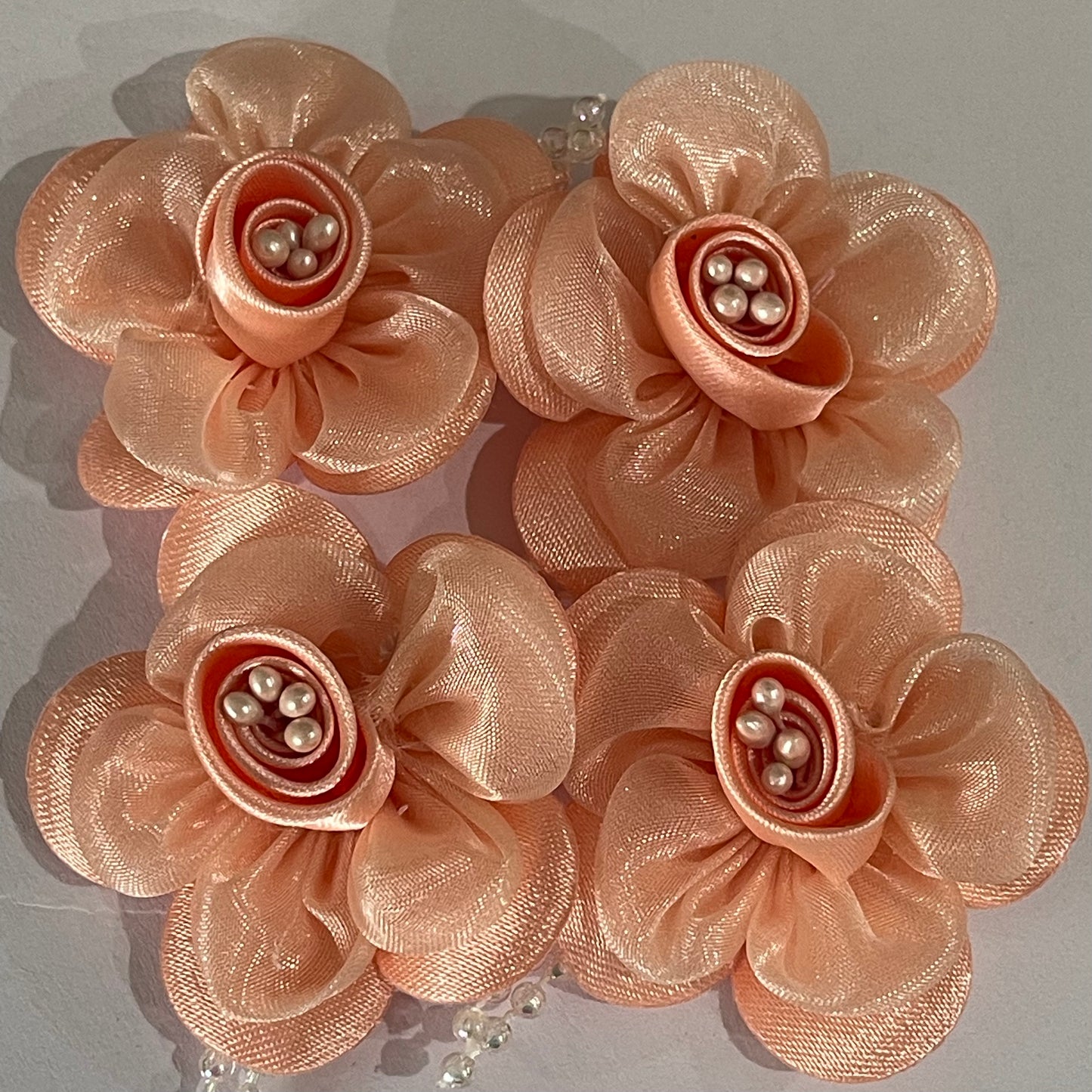 3D Satin & Organza Flowers - Peach