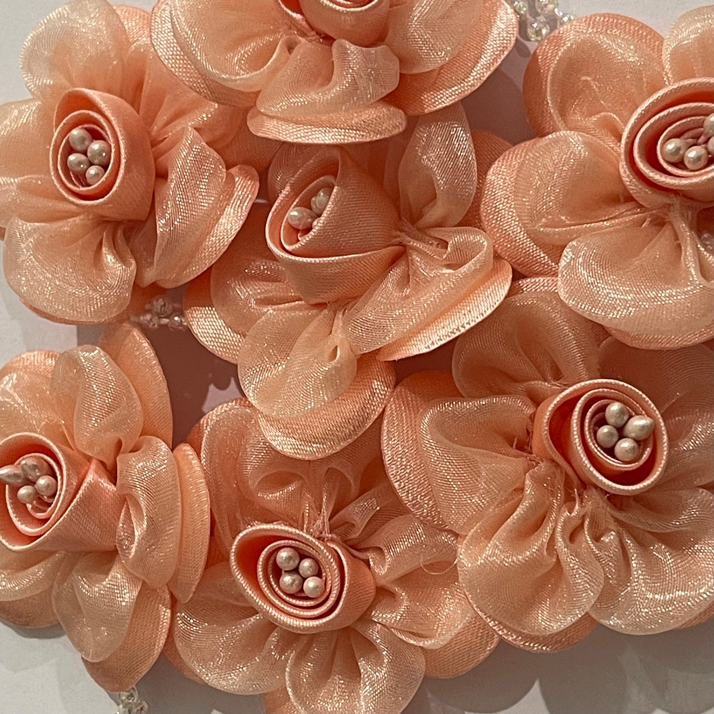 3D Satin & Organza Flowers - Peach