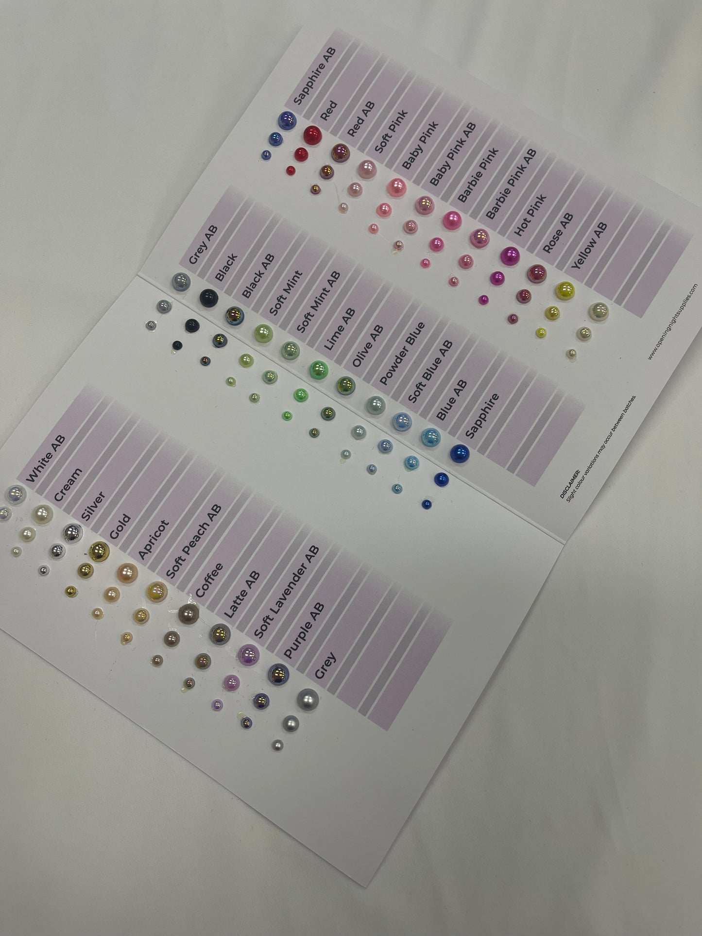 Pearl Flatback Colour Chart