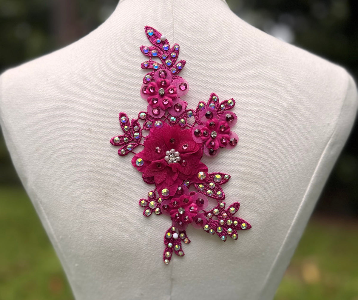Fuchsia Applique and AB Diamante Hair Piece