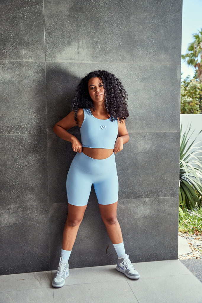 Ribbed Bike Shorts - Cool Blue