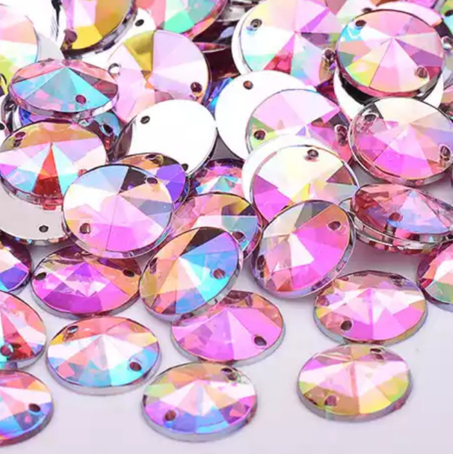 10mm Rivoli - Pink AB - Sew On
