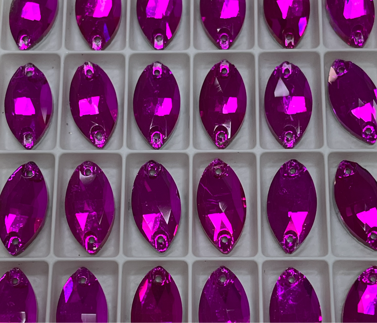 12mm Navette - Hot Pink - Glass