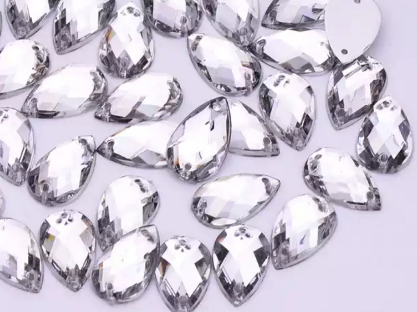 13mm Tear Drop - Clear - Sew On
