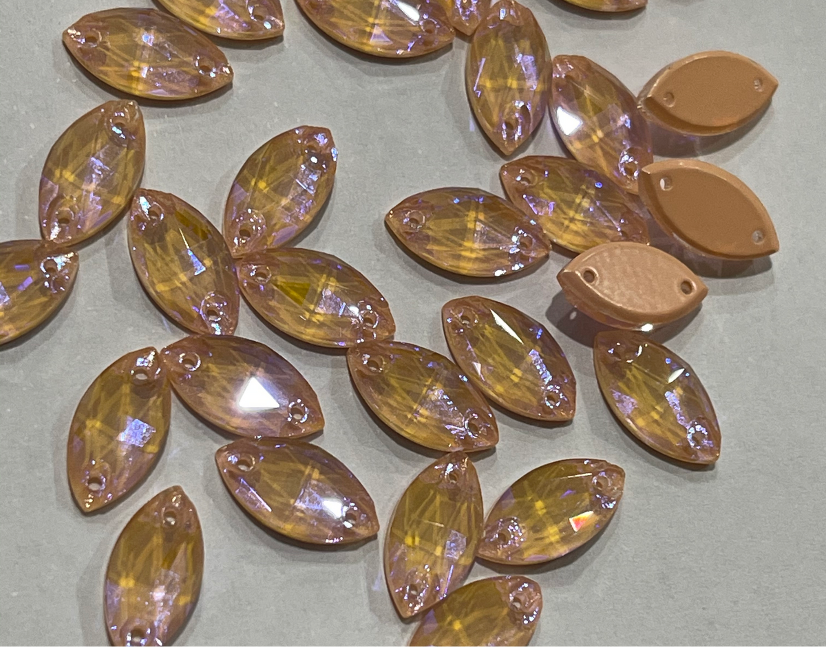 12mm Navette - Luminous Peach - Glass - Sew On