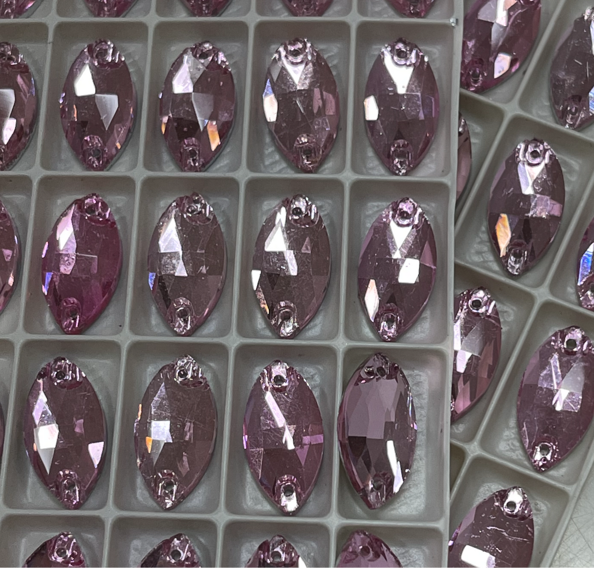 12mm Navette - Rose Light - Glass - Sew On