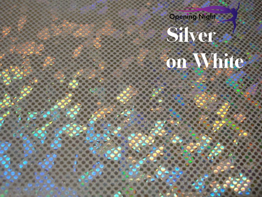 Silver on White Shattered Glass Spandex - 85cm remnant