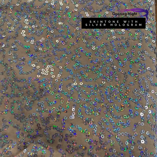 Skintone with Silver Hologram Bedazzled Sequin Spandex - Remnant 65cm