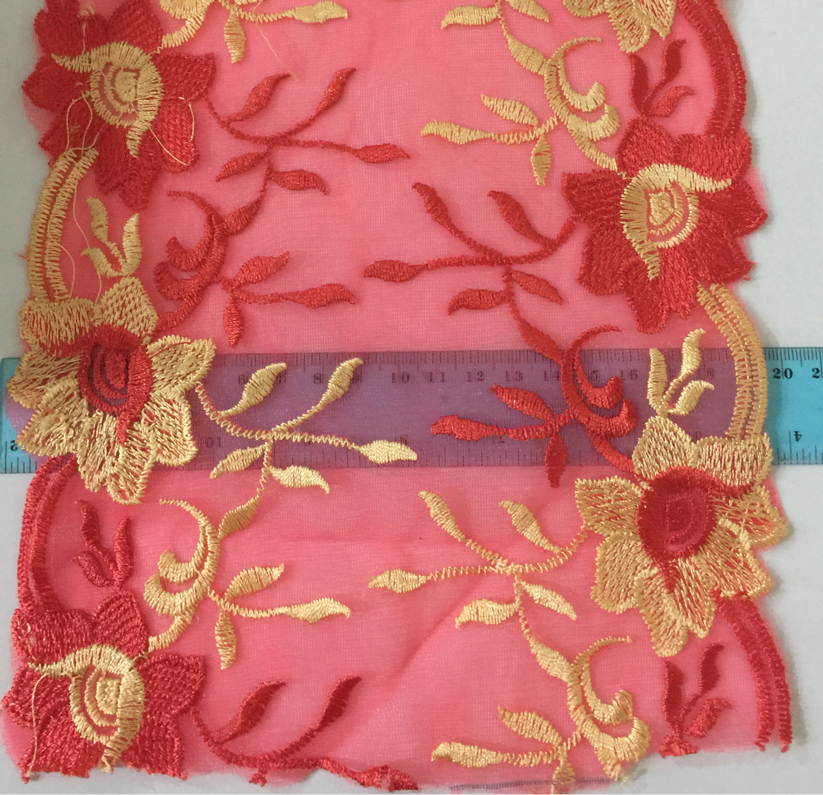 Sylvia Lace Border - Coral with Lemon Flowers