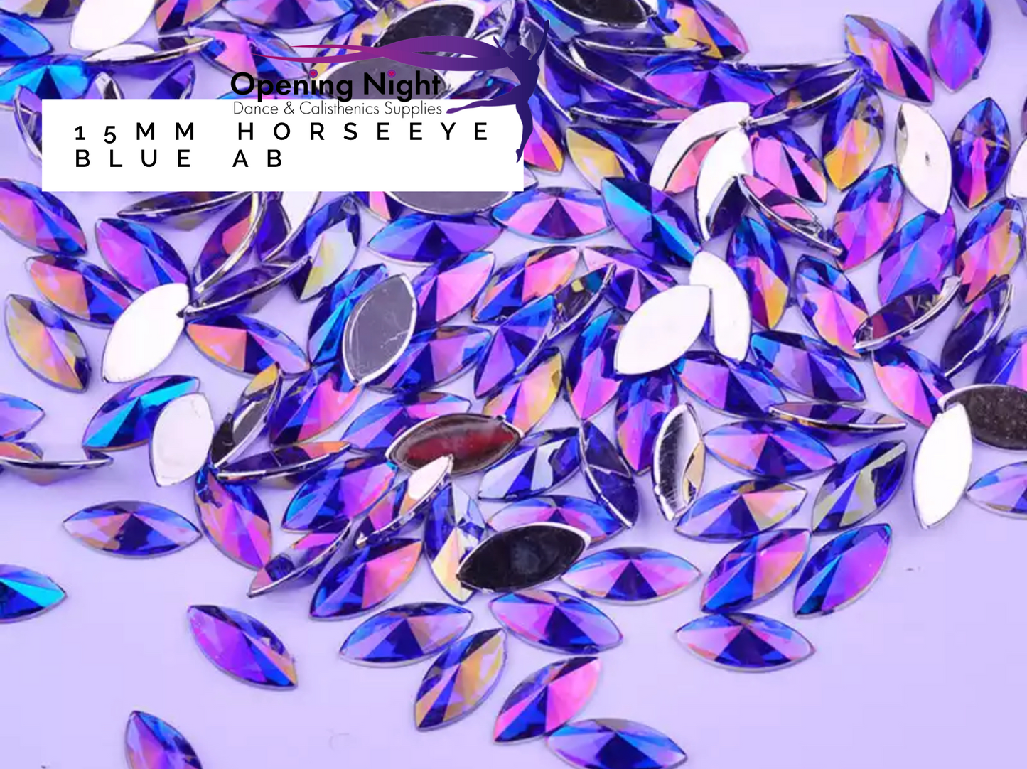 15mm, Horseeye - Blue AB (Glue on)