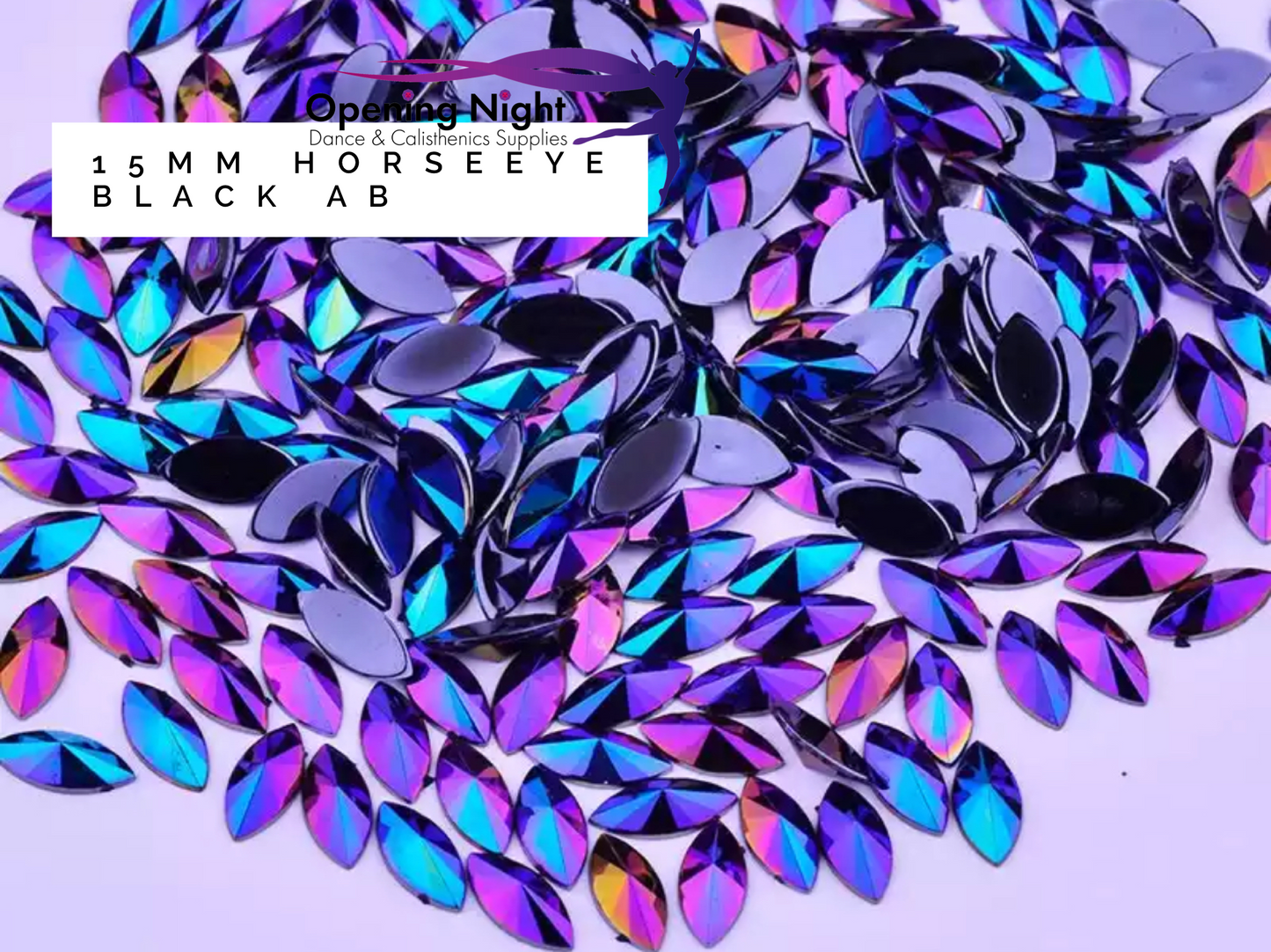 15mm, Horseeye - Black AB (Glue on)