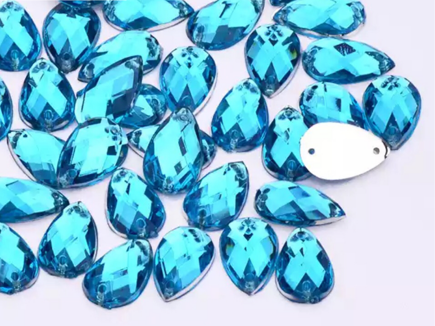 13mm Tear Drop - Aquamarine - Sew On