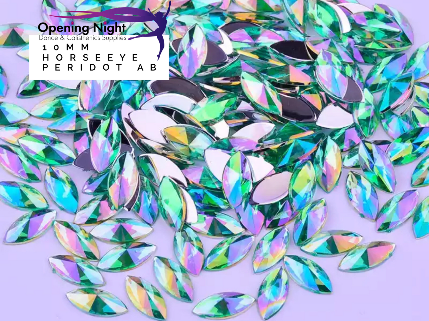 10mm, Horseeye - Peridot AB (Glue on)