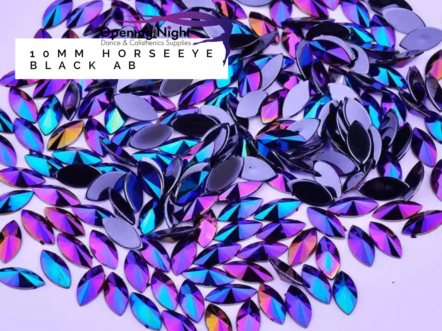 10mm, Horseeye - Black AB (Glue on)