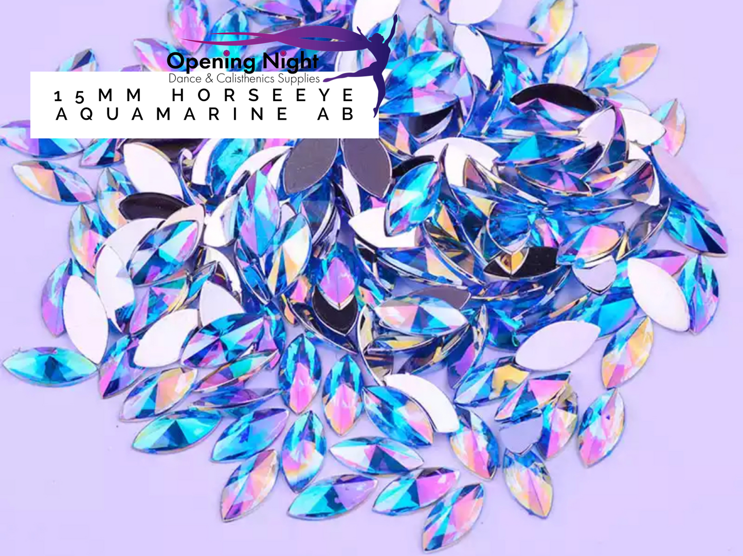 15mm, Horseeye - Aquamarine AB (Glue on)