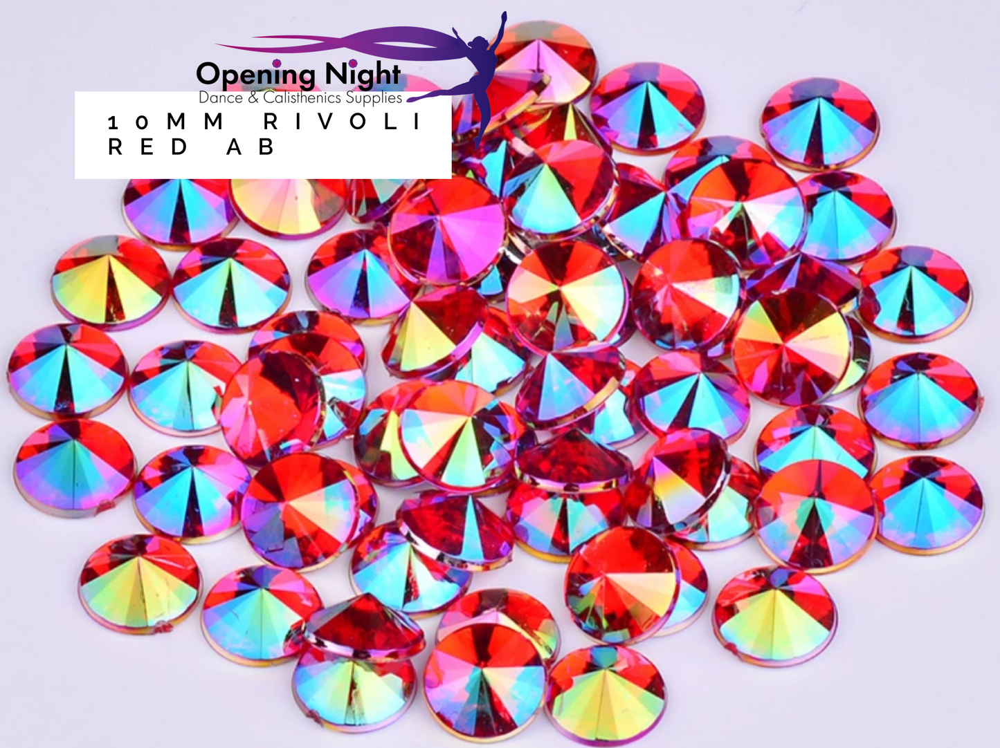 10mm, Rivoli Round - Red AB (Glue on)