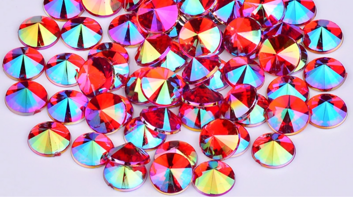 10mm Rivoli - Red AB - Acrylic - Glue On