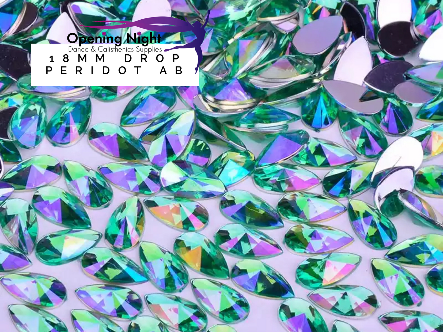 18mm, Drop - Peridot AB (Glue On)