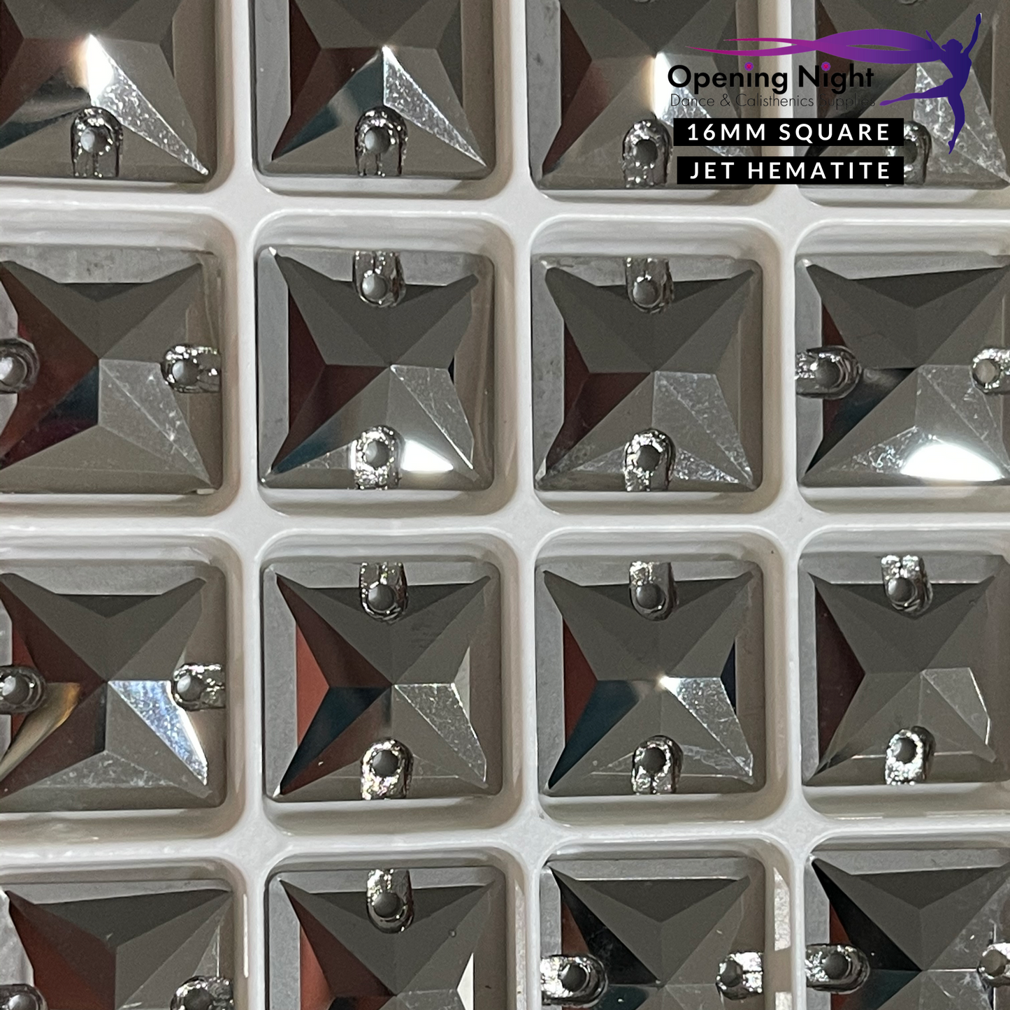 Square 18mm, Jet Hematite