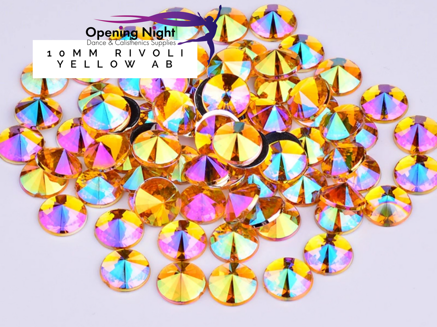 10mm, Rivoli Round - Yellow AB (Glue on)