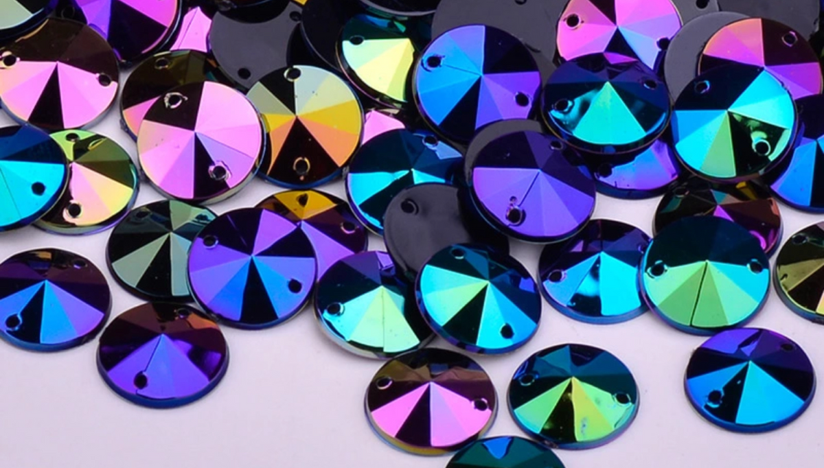 10mm Rivoli - Black AB - Acrylic - Sew On