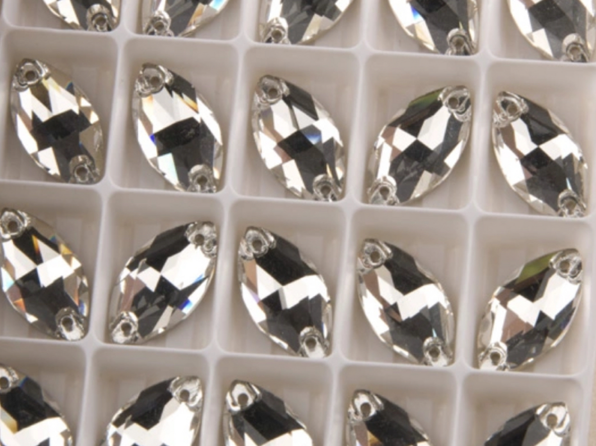 12mm Navette - Clear - Glass - Sew On
