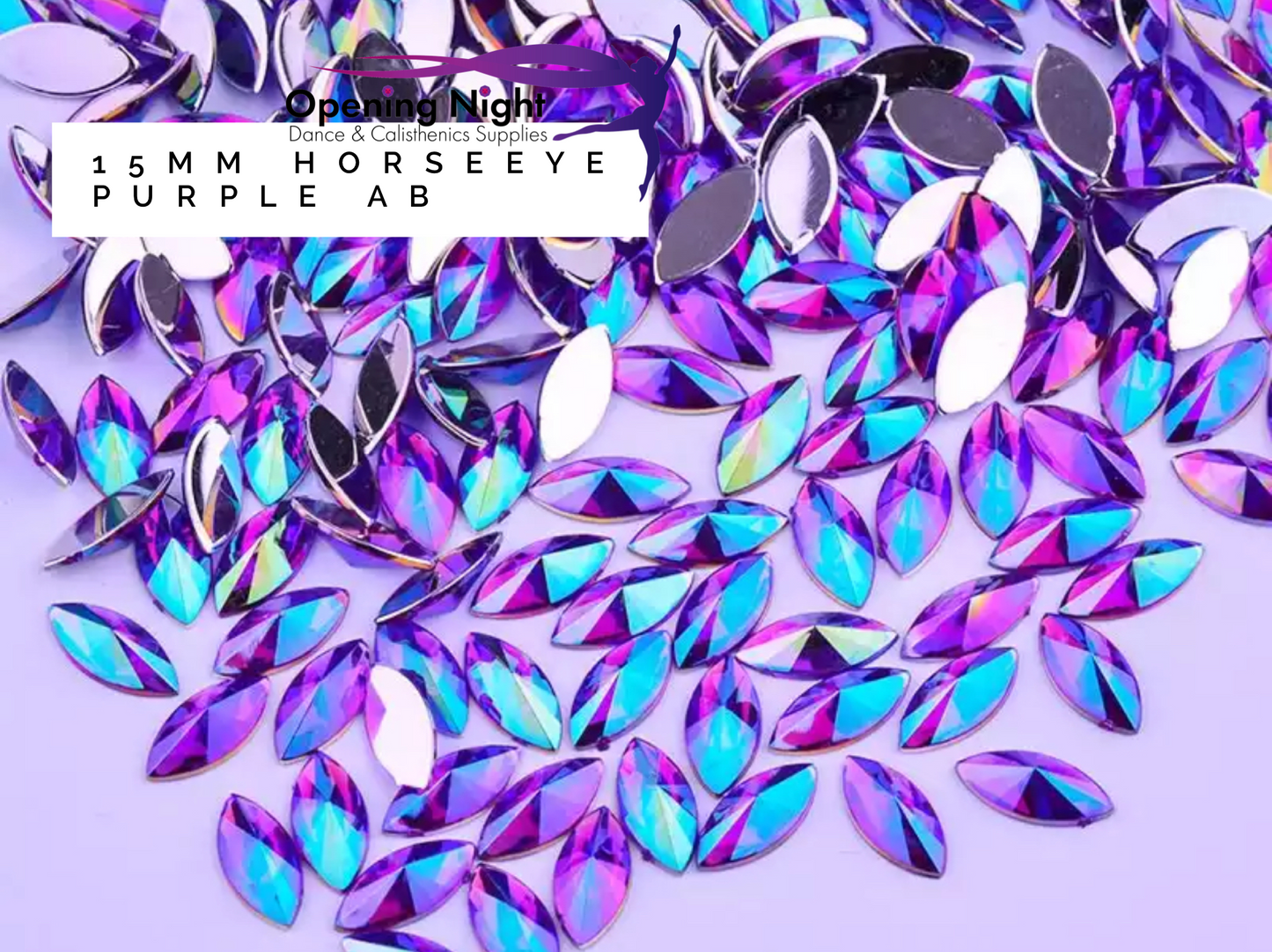 15mm, Horseeye - Purple AB (Glue on)