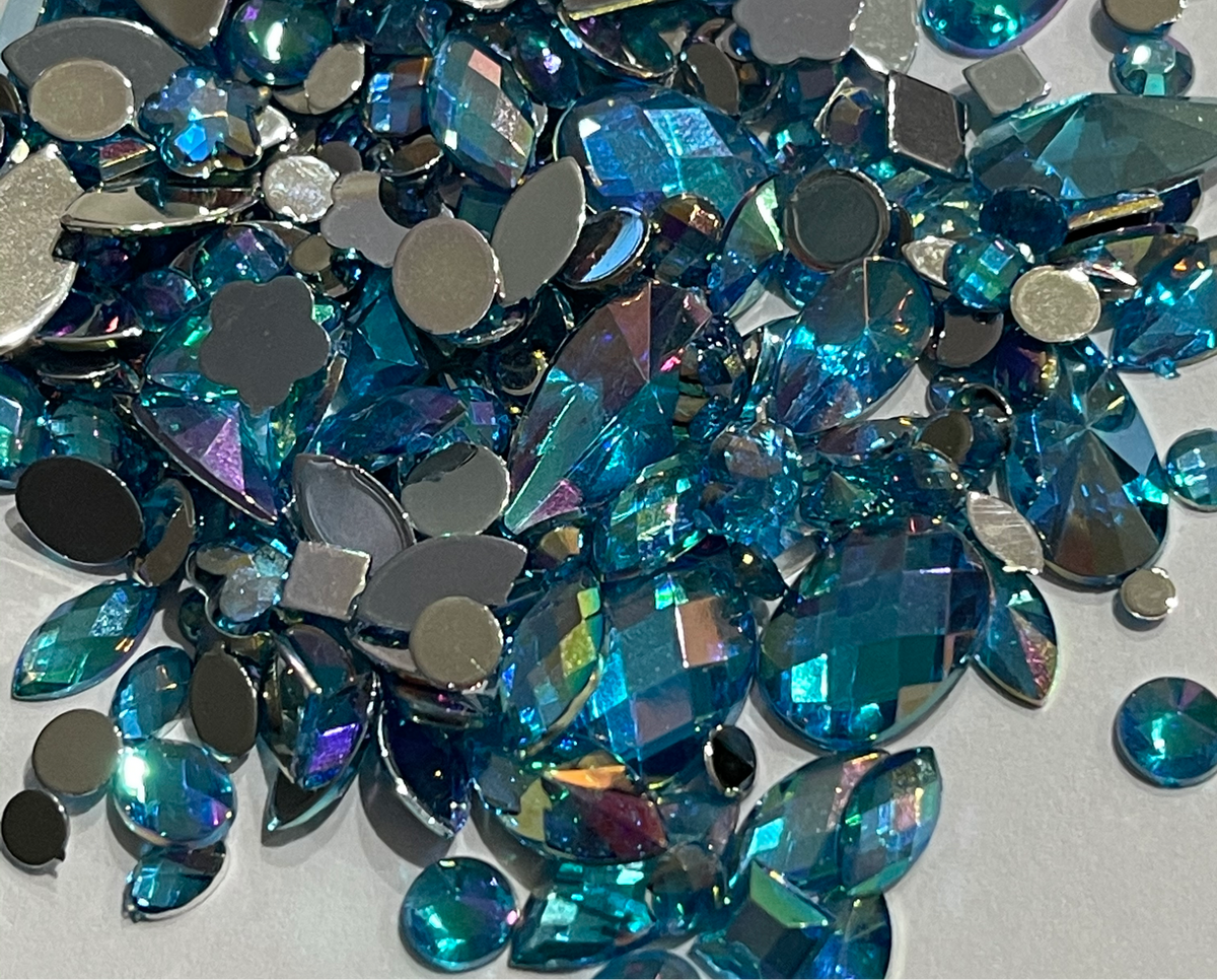 Assorted Mix Pack - Aquamarine AB - Acrylic - Glue On