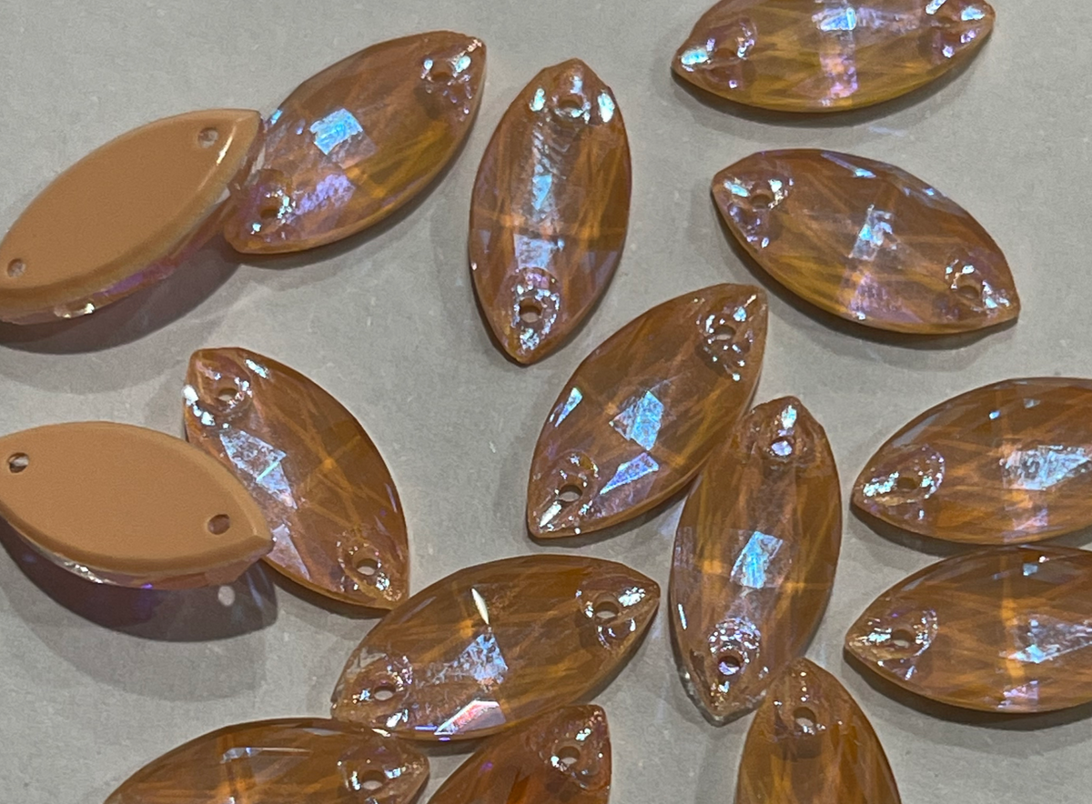 15mm Navette - Luminous Peach - Glass - Sew On