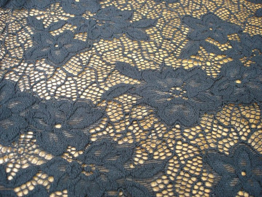 Black Heavy Weight Stretch Lace - Remnant 50cm