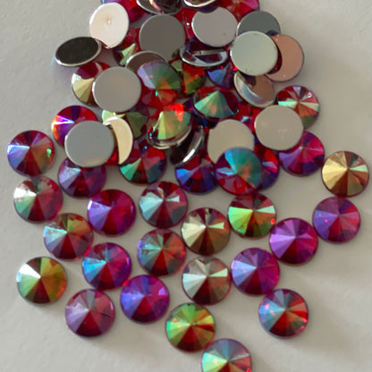 10mm, Rivoli Round - Red AB (Glue on)