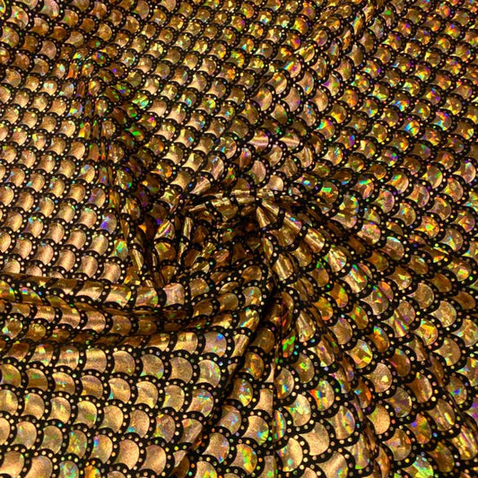 Gold Dotted Mermaid Foile Spandex - 72cm remnant