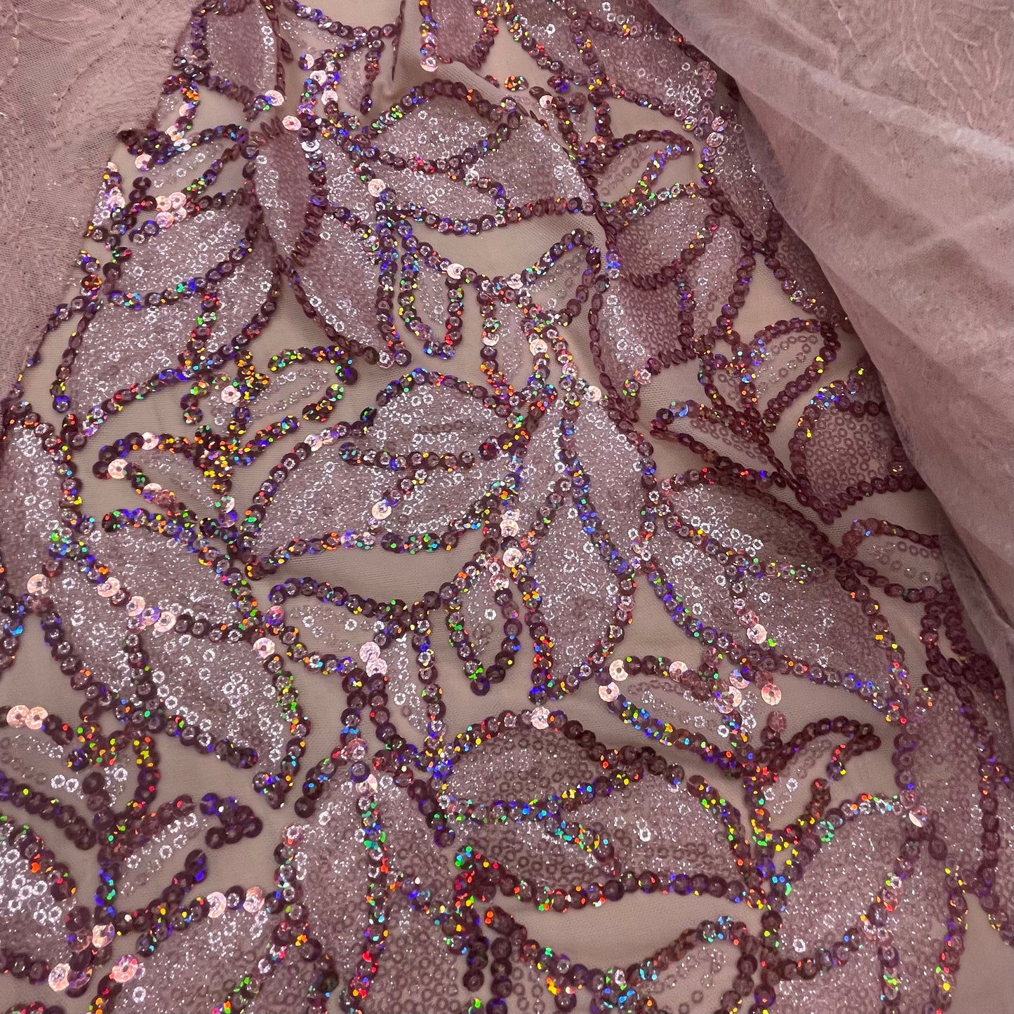 Ava Blush Pink - Stretch Sequin Mesh