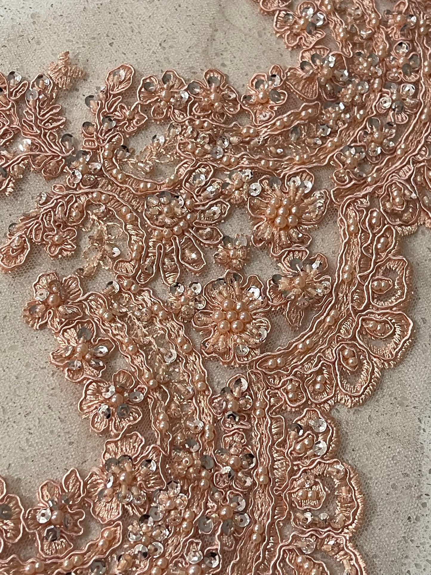 Beaded Lace Border - Soft Peach