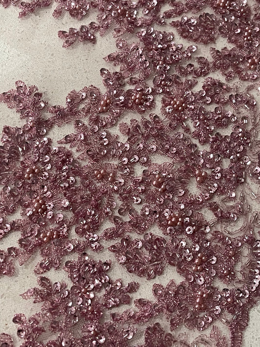 Ivy Beaded Lace Border - Dusty Pink