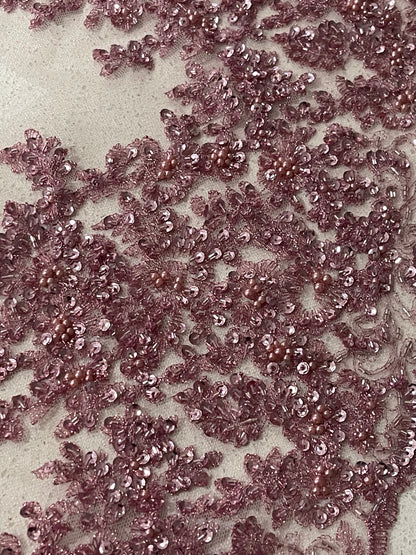 Ivy Beaded Lace Border - Dusty Pink