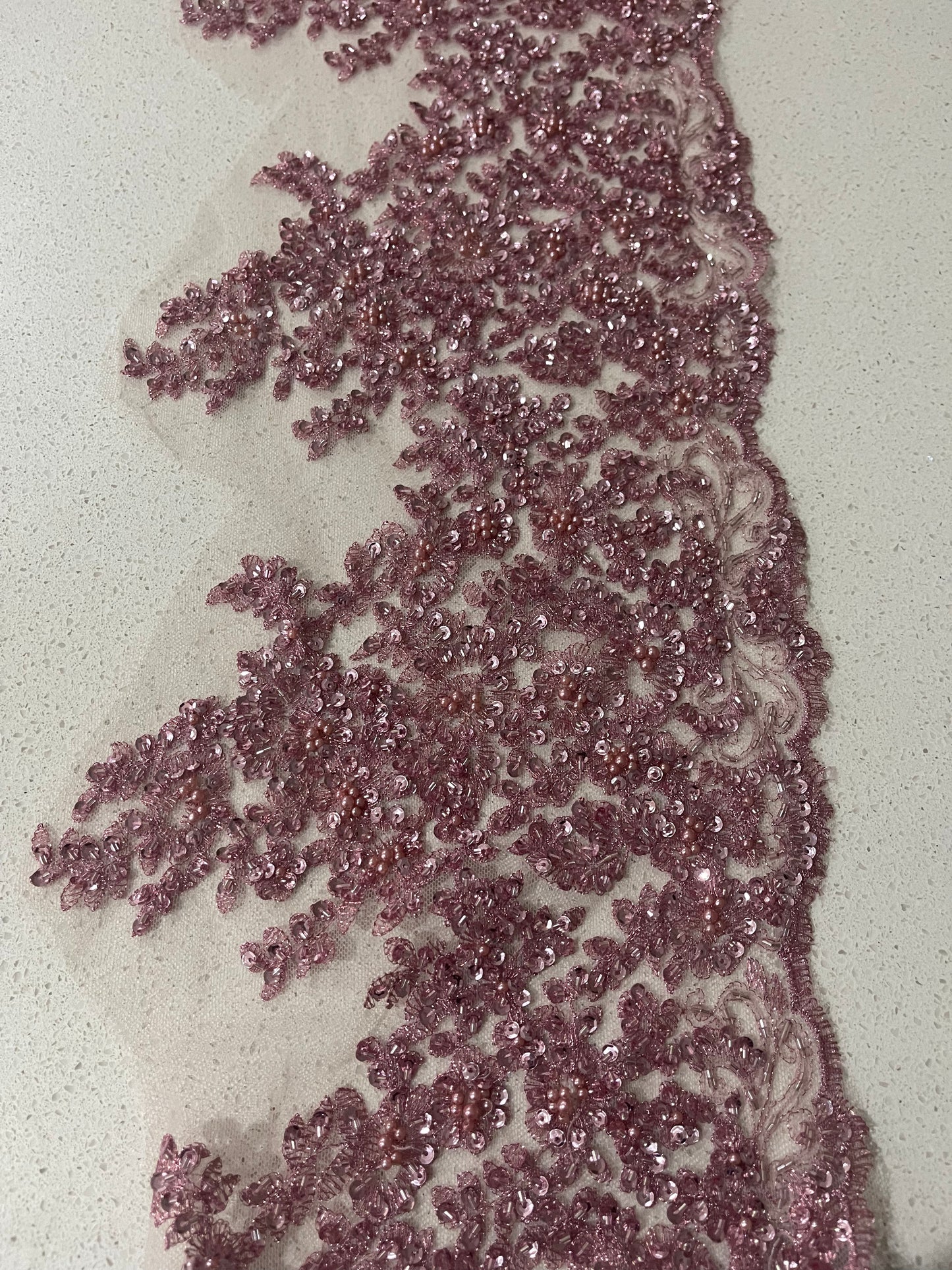 Ivy Beaded Lace Border - Dusty Pink