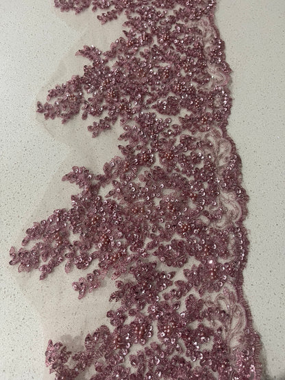 Ivy Beaded Lace Border - Dusty Pink