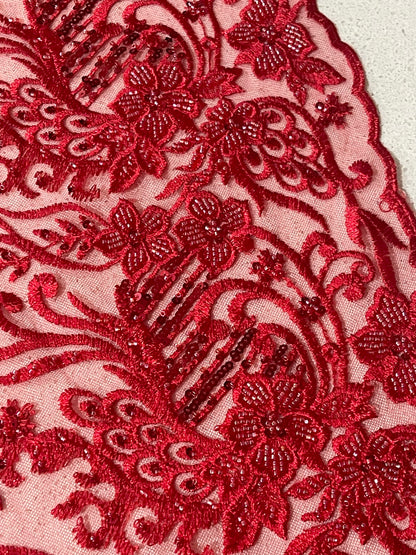 Roxanne Beaded Lace Border - Red