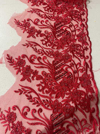 Roxanne Beaded Lace Border - Red