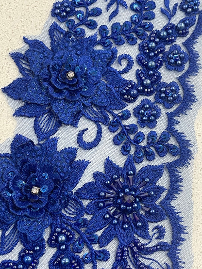 Melody Beaded Lace Border - Royal Blue