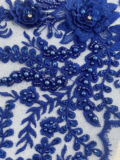 Melody Beaded Lace Border - Royal Blue