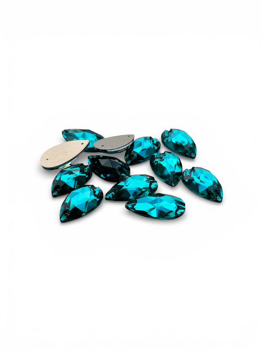 28mm Tear Drop - Blue Zircon - Sew On - Glass