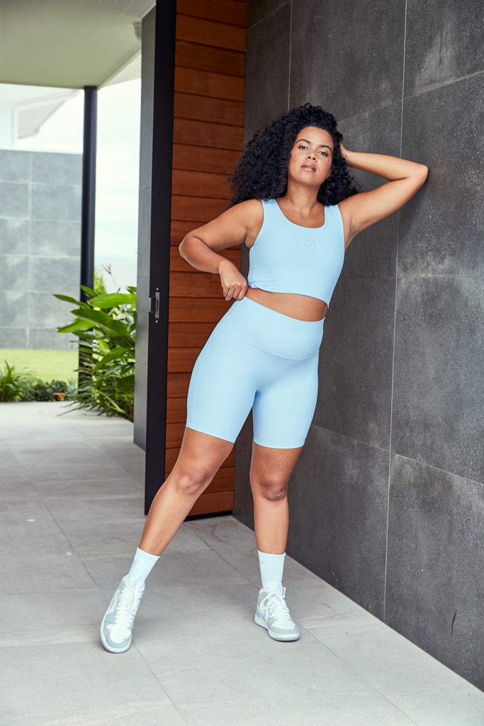 Ribbed Bike Shorts - Cool Blue