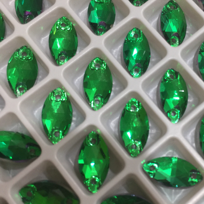 12mm Navette - Emerald - Glass