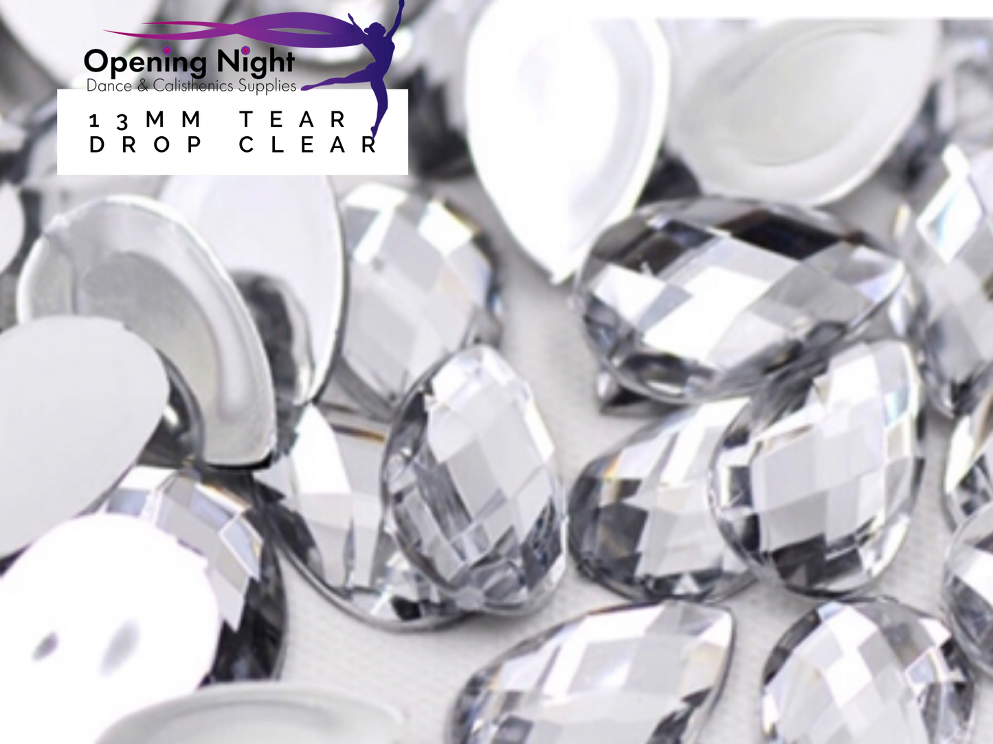 13mm, Tear Drop - Clear  (Glue On)