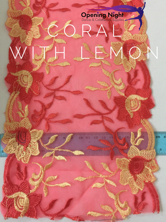 Coral with Lemon Flowers - Lace Border
